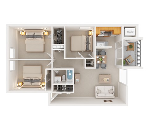 Floor plan for 3 beds, 1 bath, 915 sqft